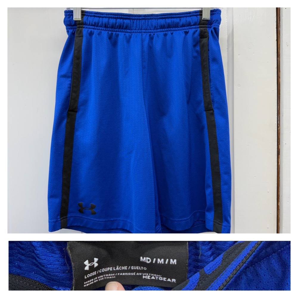 Under Armour HeatGear Mesh Athletic Shorts Mens Medium Blue Black